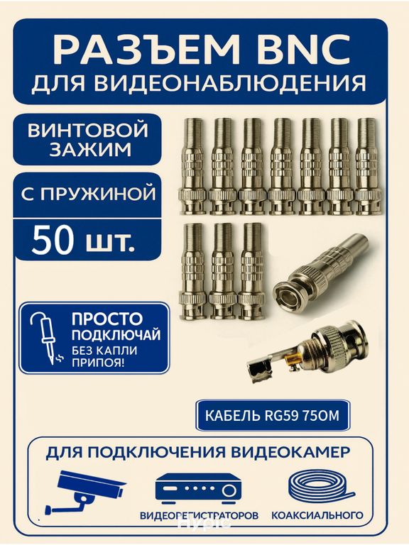 Разъём штекер FECOR BNC под винт с пружиной 50 шт.